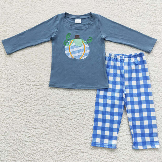 Pumpkin Girls Clothing Cotton Embroidery Fall Kids Sibling Outfits BLP0174 GLP0439
