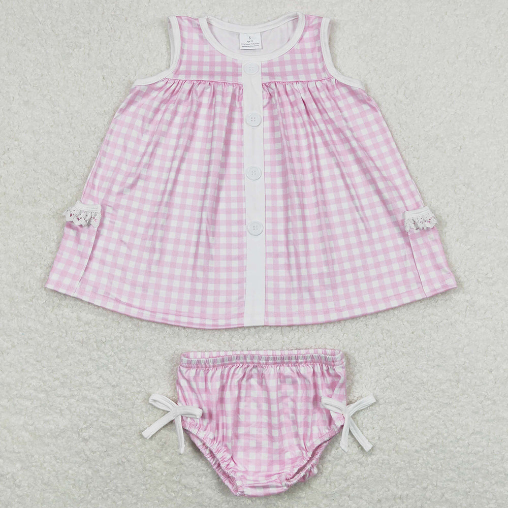 Baby Girls Clothes Pink Checkered Tunic Top Bummies Sets GBO0263