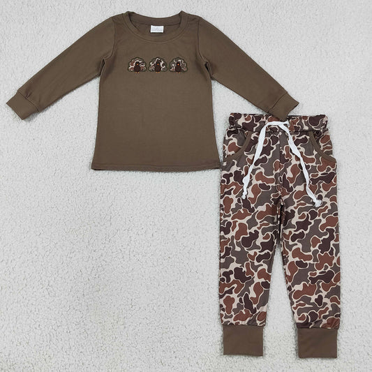 Baby Boys Clothes Embroidery Camo Turkey Pockets Jogger Thanksgiving Clothes Sets BLP1473