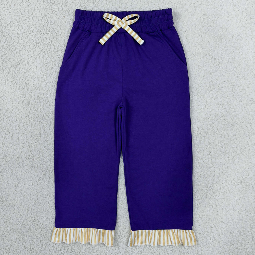 Baby Girls Pants Purple Khaki Stripe Bow Pockets Ruffle Pants Bottom P1155