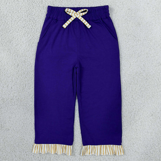 Baby Girls Pants Purple Khaki Stripe Bow Pockets Ruffle Pants Bottom P1155