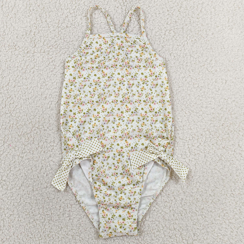 Baby Girls Swimsuits Strap Small Flowers Bows Swimsuits S0723