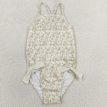 Baby Girls Swimsuits Strap Small Flowers Bows Swimsuits S0723