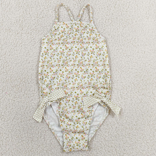 Baby Girls Swimsuits Strap Small Flowers Bows Swimsuits S0723