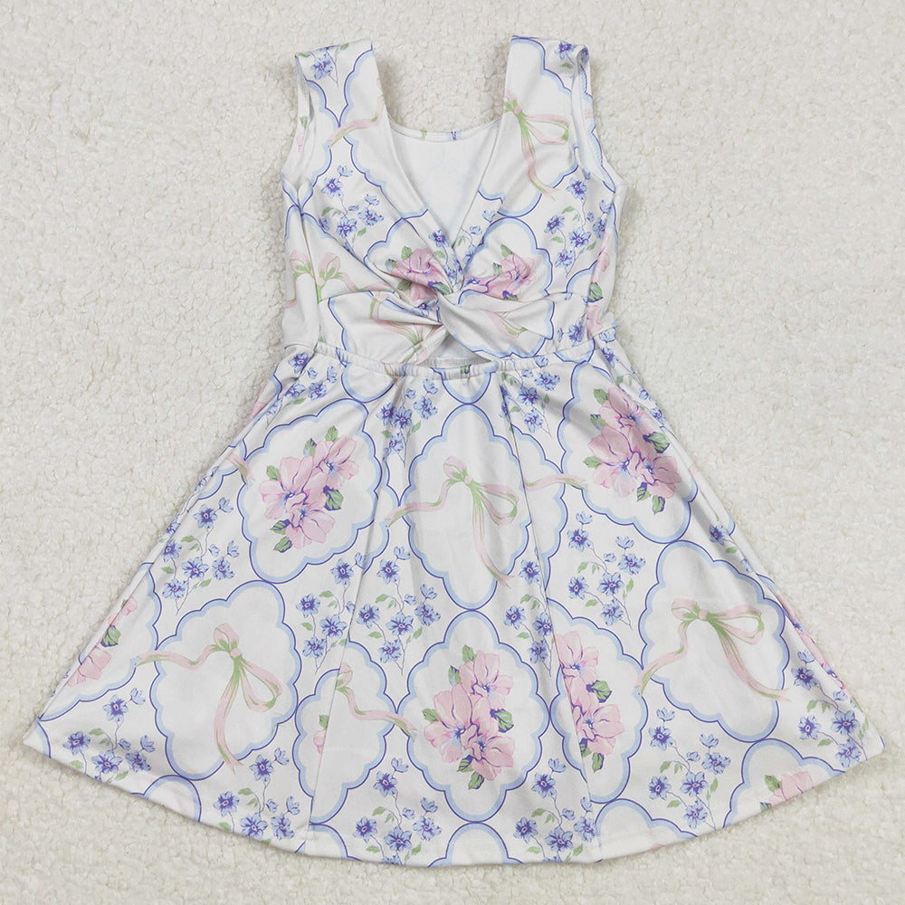 Baby Girls Dress Pink Flowers Bows Athletic Dresses GSD1864