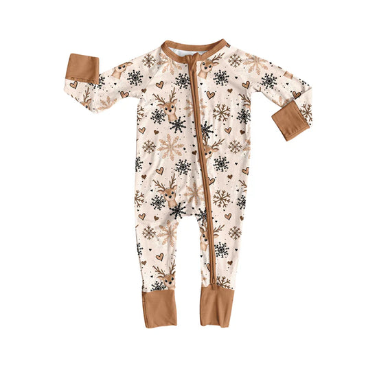 Preorder(moq 5)Baby Boys Deer Snowflake Zipper Footie Rompers 8.8