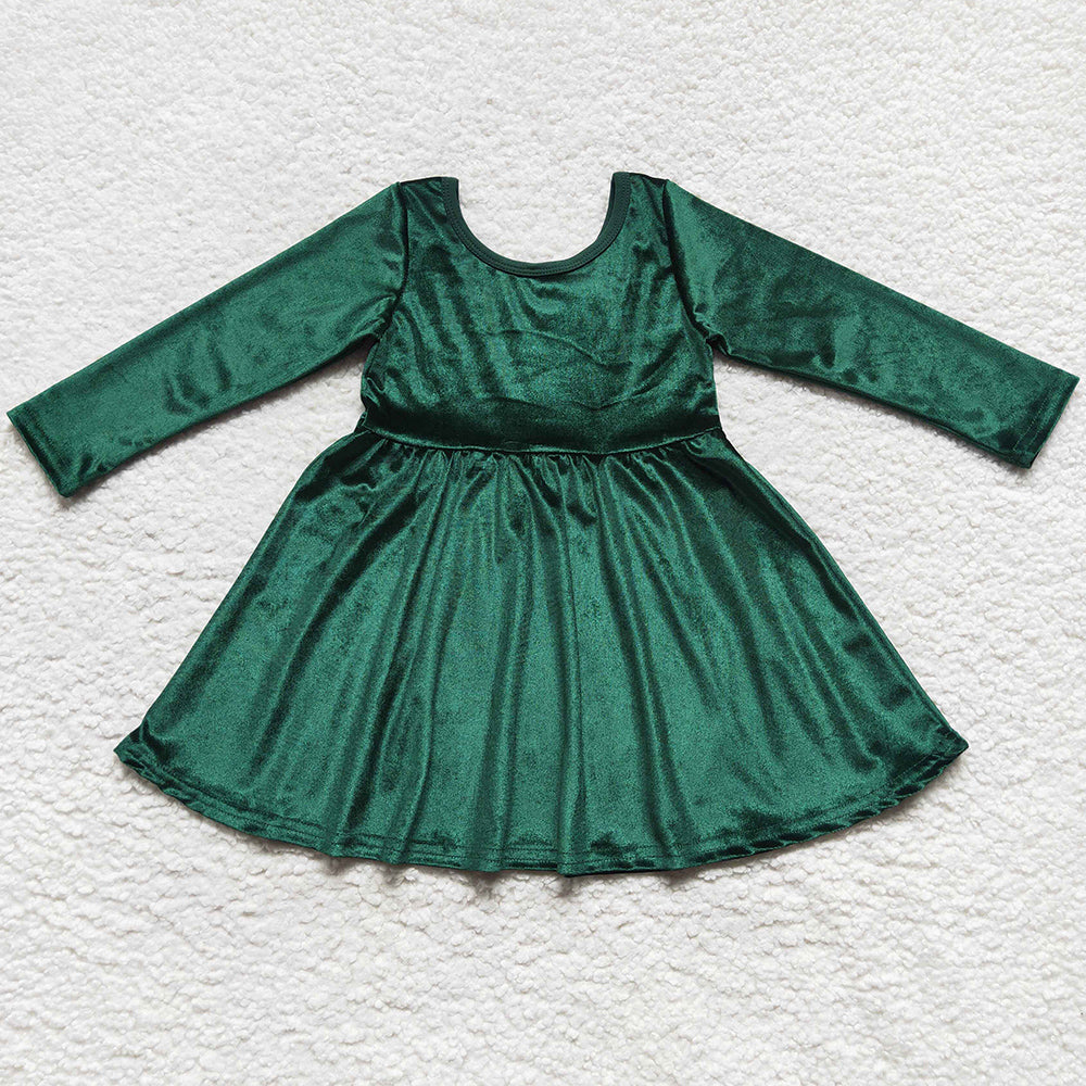 Boutique Baby Girls Dress Green Velvet Dresses GLD0336