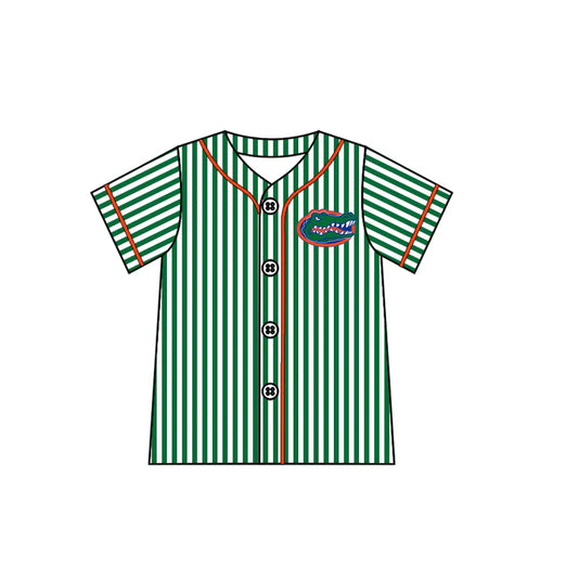 preorder(moq 5) Baby Boys Alligator Team Green Stripes Buttons Shirts 7.26