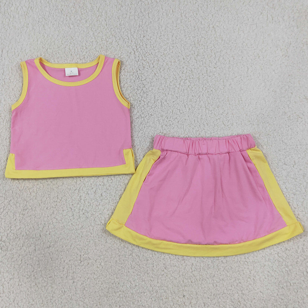 Baby Girls Clothes Pink Yellow Sleeveless Vest Top Skirt Short Clothes Sets GSD4187
