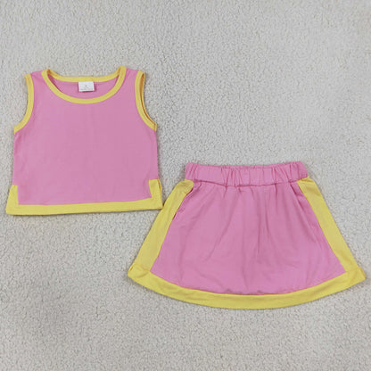 Baby Girls Clothes Pink Yellow Sleeveless Vest Top Skirt Short Clothes Sets GSD4187