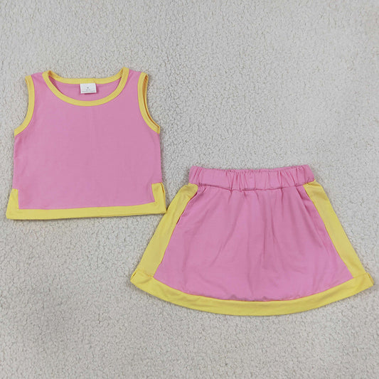 Baby Girls Clothes Pink Yellow Sleeveless Vest Top Skirt Short Clothes Sets GSD4187