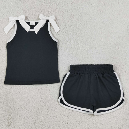 Baby Girls Clothes Black White Bows Sleeveless Top Short Clothes Sets GSSO3817