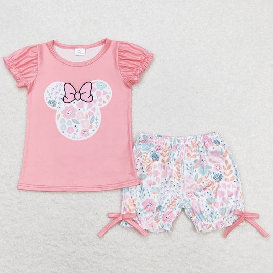 Baby Girls Clothes Pink Short Sleeve Floral Shirt Top Shorts Sets GSSO0699