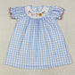 Baby Girls Dress Blue Plaid Short Sleeves Cows Pigs Farm Smocked Knee Length Dresses GSD2275 6.24