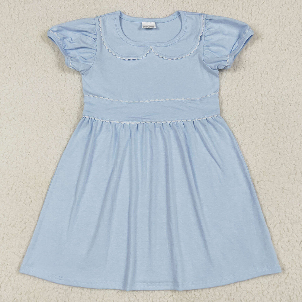 Baby Girls Dress Blue Short Ruffle Sleeves Knee Length Dresses GSD2316 6.24