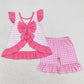 Baby Girls Clothes Pink Stripes I Love Dad Bow Tunic Top Ruffle Shorts Sets GSSO0563