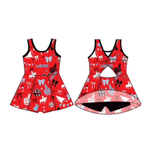 Preorder (moq 5)Baby Girls Sleeveless Red Lancers Football Team Shorts Team Dresses 7.11