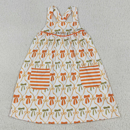 Baby Girls Dress Straps Orange Bows Pockets Knee Length Dresses GSD2676 7.8