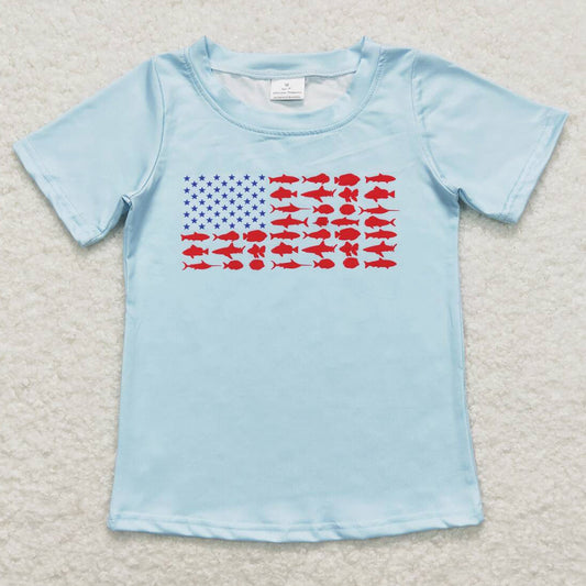 Baby Boys Clothes Shirts Blue Fishing Stars Short Sleeve Tee Shirts Tops BT0614