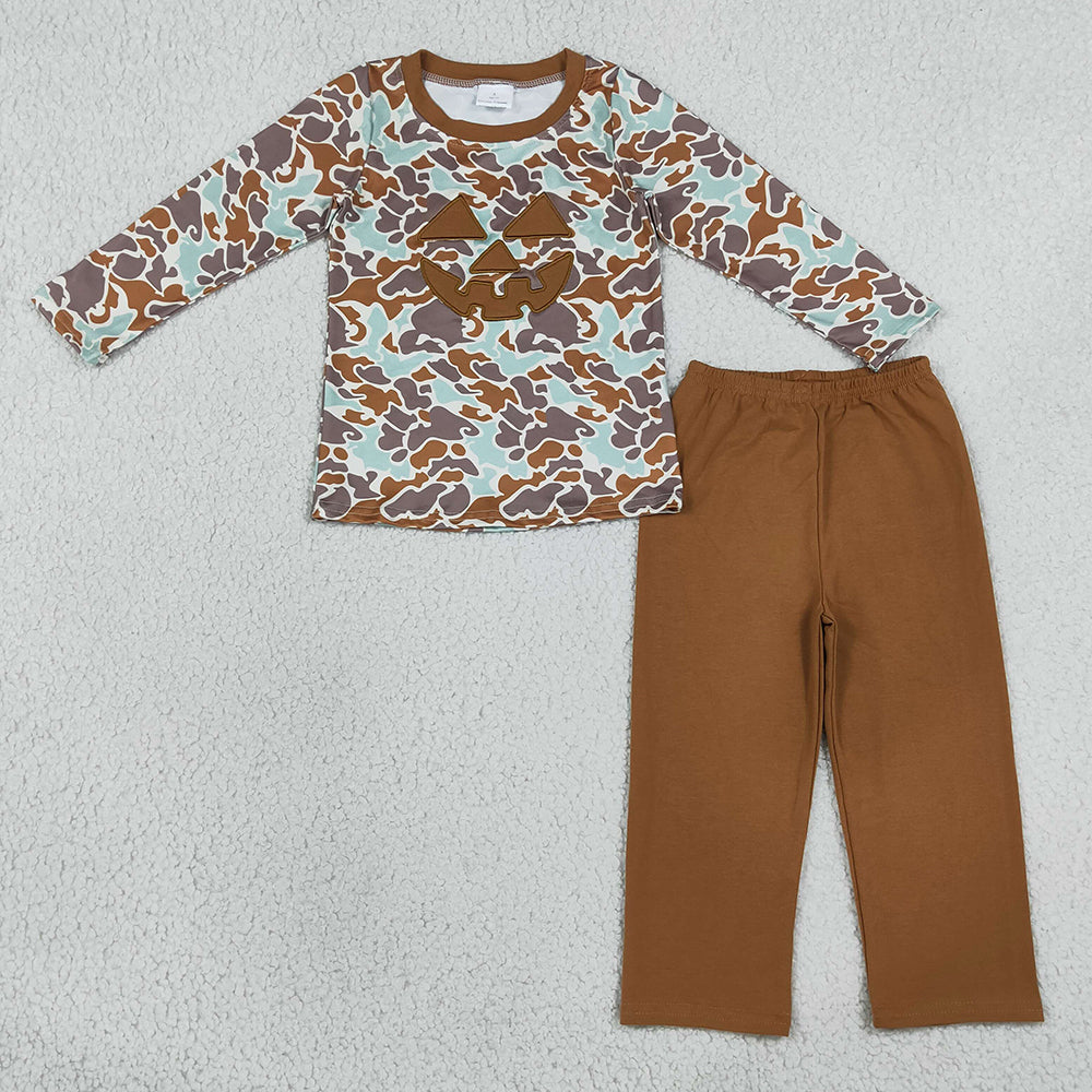 Baby Boys Clothes Embroidery Ghost Pumpkins Camo Top Pant Halloween Clothes Set BLP1193