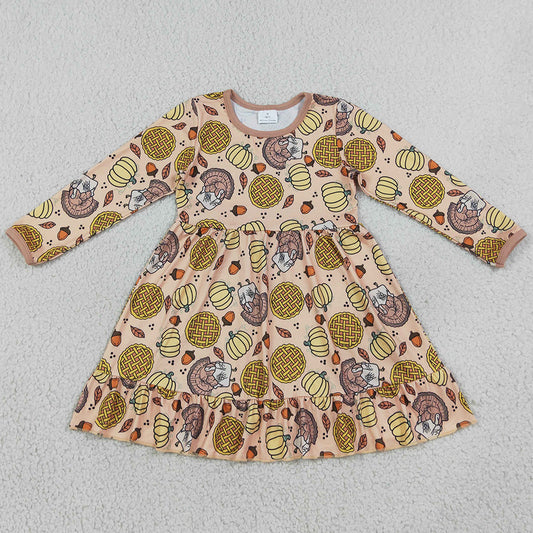 Baby Girls Dress Pumpkins Turkey Thanksgivings Ruffle Knee Length Dress GLD1691