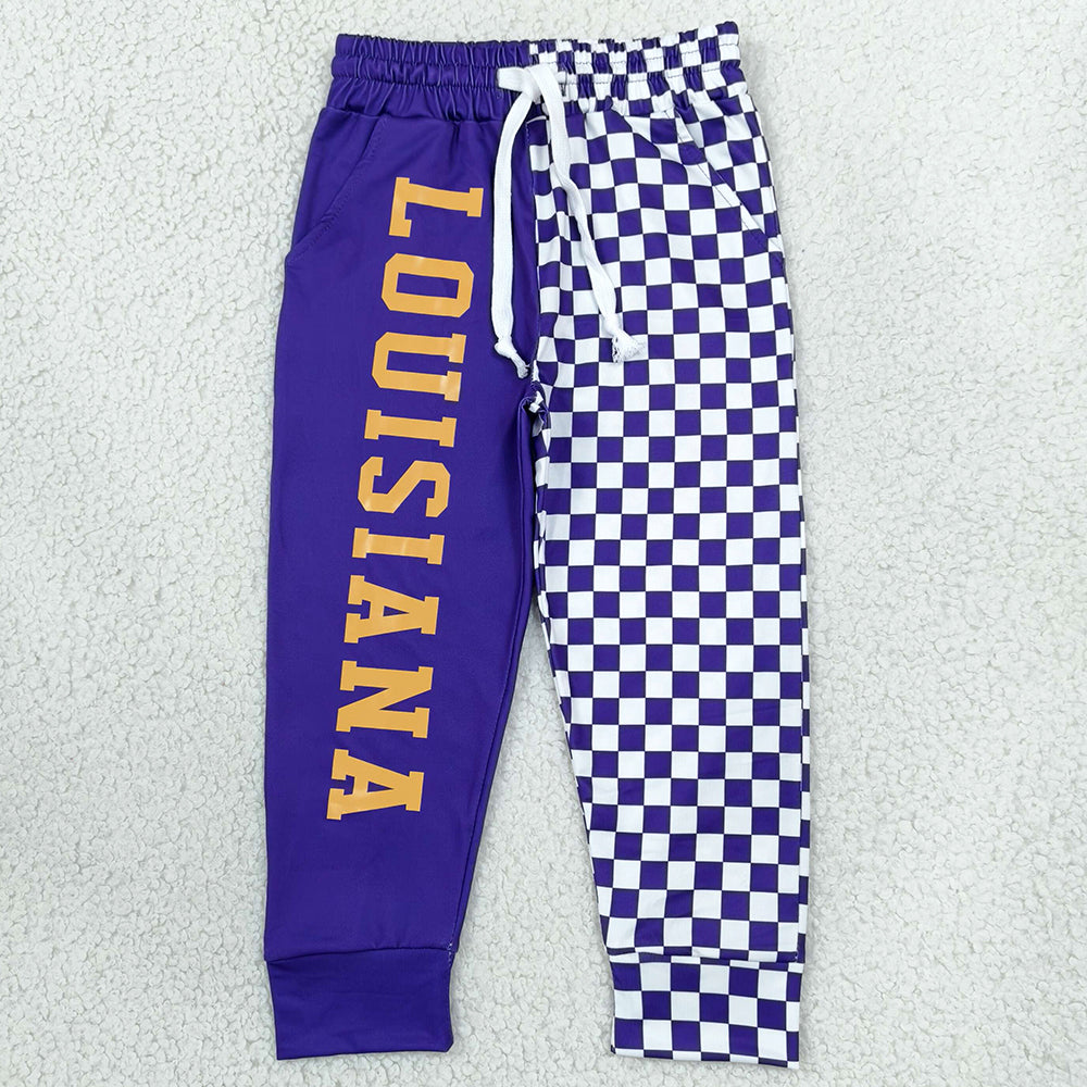 Baby Boys Purple Checked Vinyl LSU Tiger Team Pockets Joggers Bottom P1061