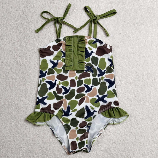 Baby Girls Swimsuits Strap Southern Green Camo Ducks Hunting Swimsuits S0744