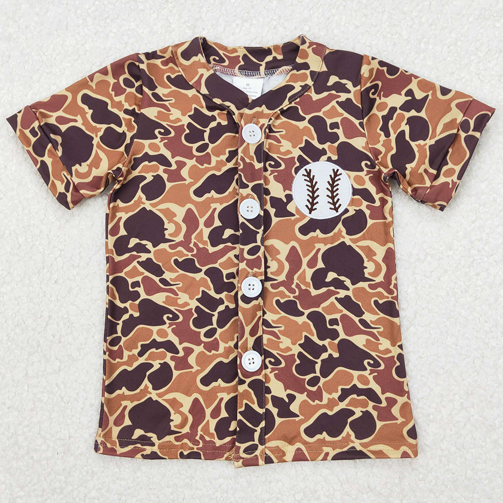 Baby Boys T-shirts Brown Camo Baseball Short Sleeve Tee Shirts Tops BT1102