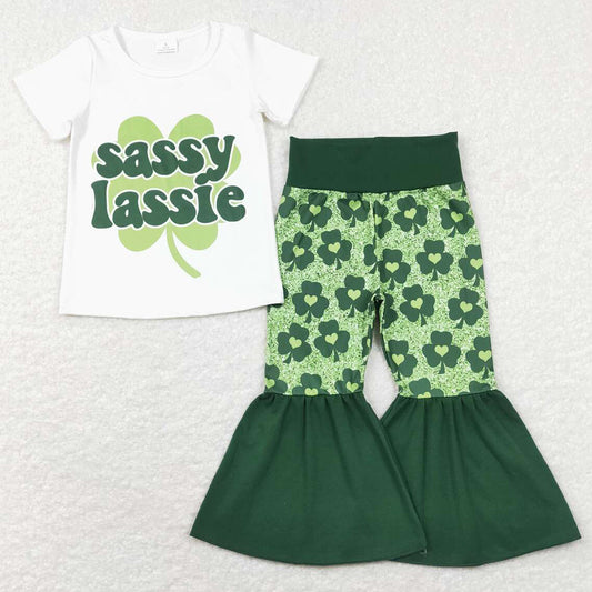 Baby Girls Clothes St Patrick Day Sassy Top Bell Bottom Pants Sets GSPO1029