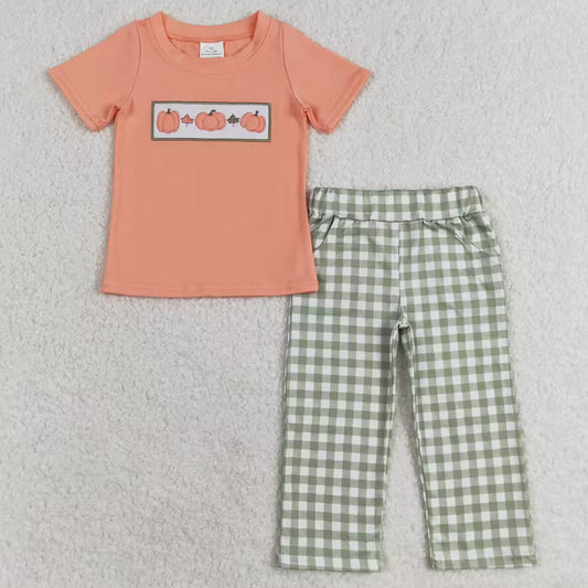 Baby Boys Clothes Halloween Orange Pumpkins Embroidery Cotton Top Pants Outfits BSPO0451