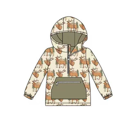 Preorder (moq 8)Baby Boys Deer Zipper Pocket Western Hooded Tops 9.24