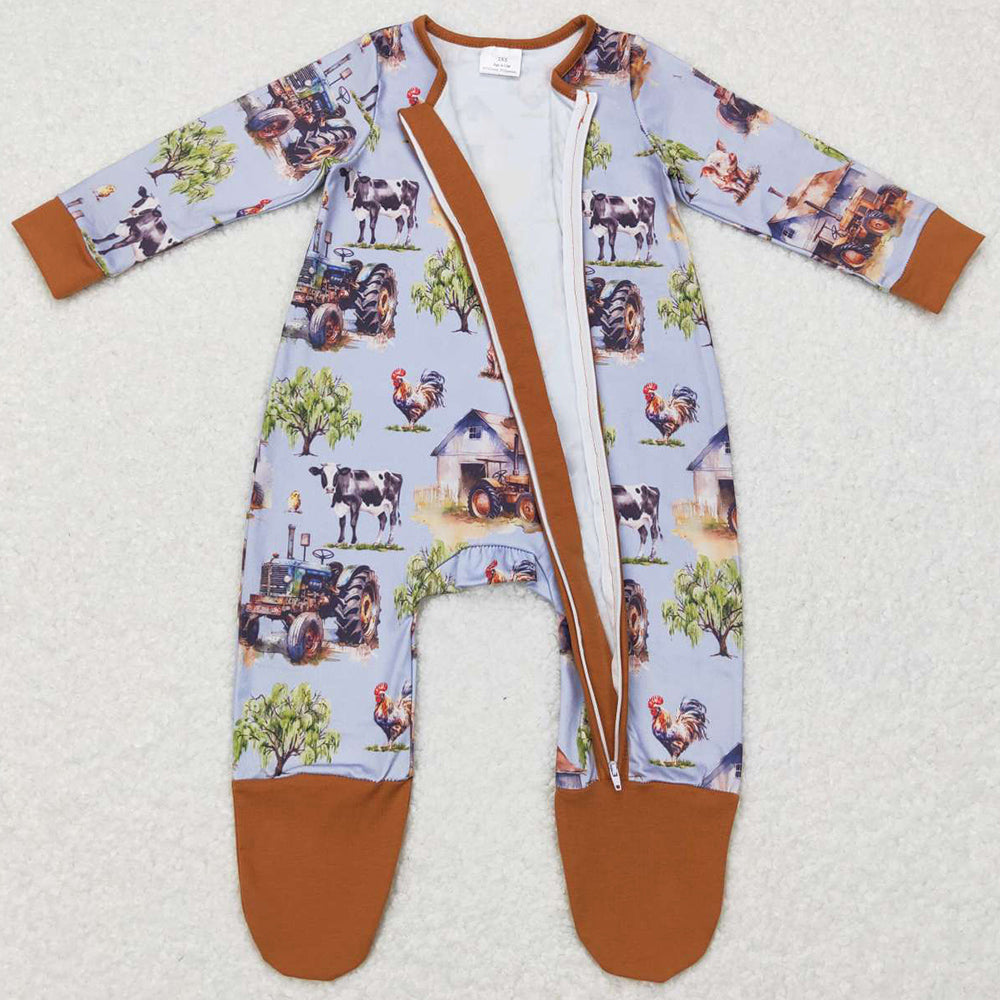 Farm Print Infant Baby Rompers Footie Romper LR0632