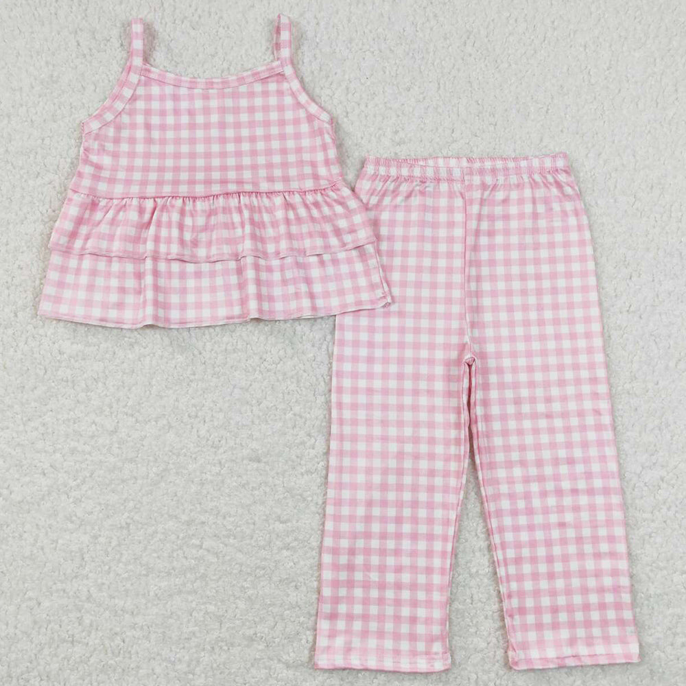 Baby Girls Clothes Pink Checkered Tunic Top Wide Leg Pants Sets GSPO1380