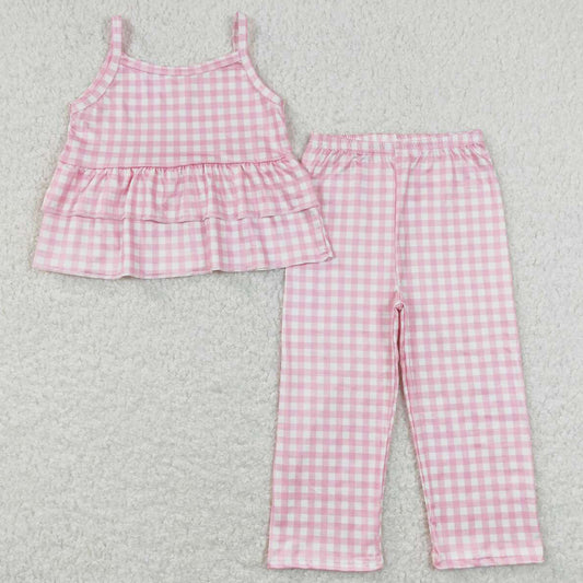 Baby Girls Clothes Pink Checkered Tunic Top Wide Leg Pants Sets GSPO1380