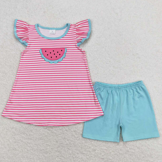 Baby Girls Clothes Pink Stripes Watermelon Tunic Top Shorts Sets GSSO0834