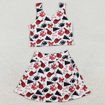 Baby Girls Clothes Team Red Football Bows Vest Top Short Skirts Yoga Sets GSD2693 7.10