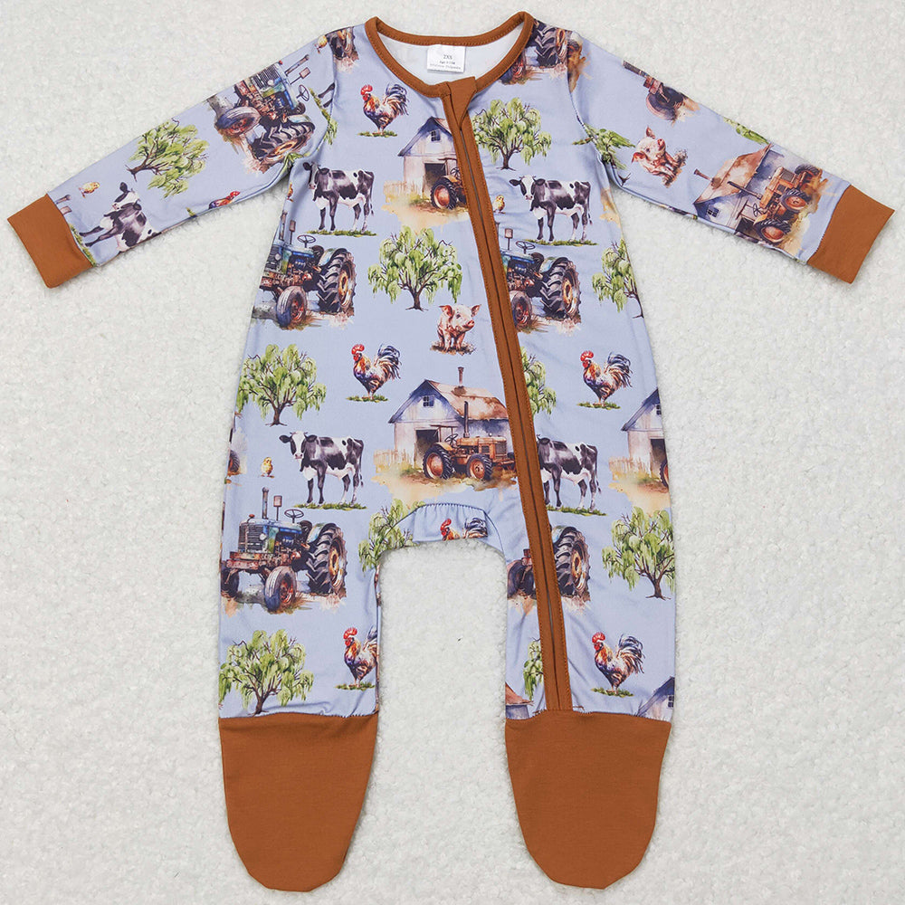 Farm Print Infant Baby Rompers Footie Romper LR0632