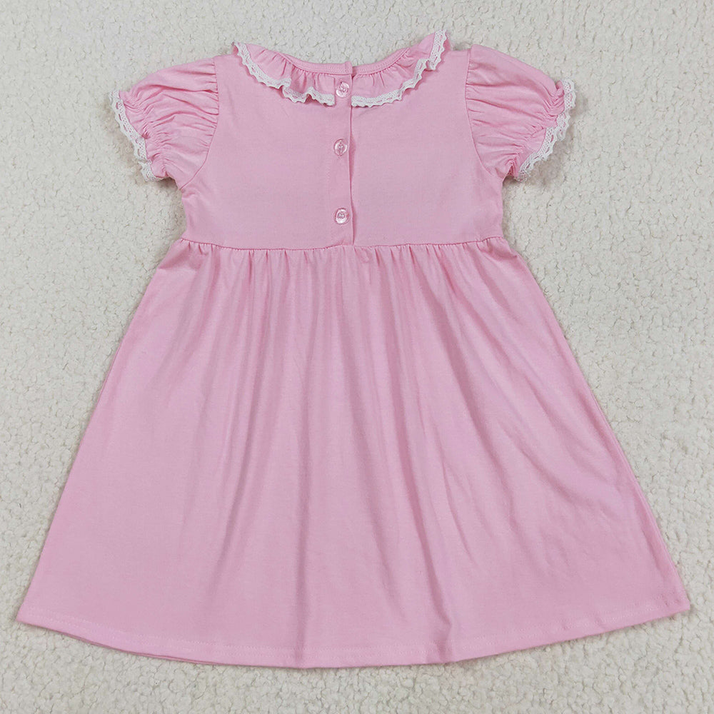 Smocked Embroidery Baby Girls Dress Ruffle Sleeves Bows Knee Length Dresses GSD2718 8.9