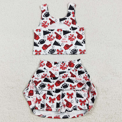 Baby Girls Clothes Team Red Football Bows Vest Top Short Skirts Yoga Sets GSD2693 7.10