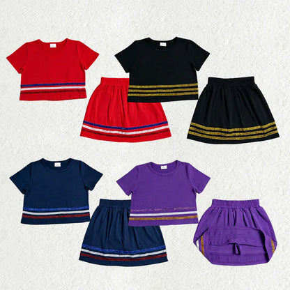 Sibling Baby Girls Short Sleeve Colorful Stripe Shirt Top Skirt Short Slouchy Clothes Sets