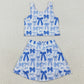 Baby Girls Clothes Sleeveless Blue Bows Plaid Vest Top Short Skirts Yoga Set GSD2640 7.10