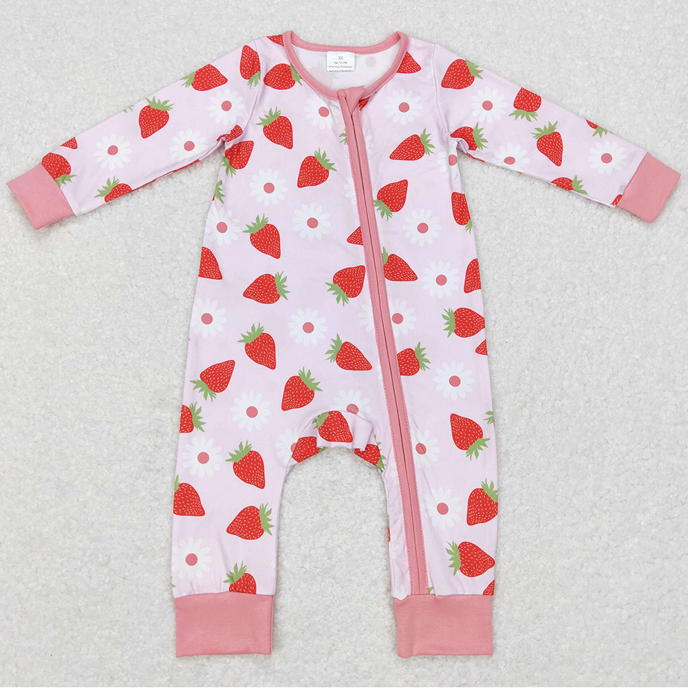 Baby Infant Girls Romper Strawberry Long Sleeve Zip Rompers