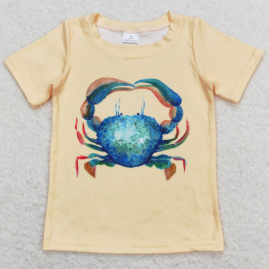 Baby Boys Clothes Shirt Crab Yellow Short Sleeve Tee Shirts Tops BT0612