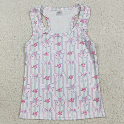 Baby Girls T-shirts Sleeveless Lavender Bows Flowers Stripe Yoga Shirts Tops GT1014 7.19