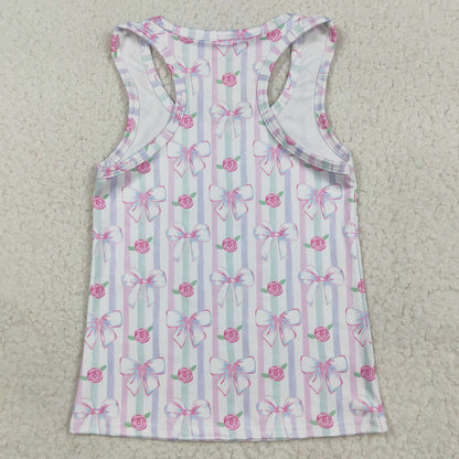 Baby Girls T-shirts Sleeveless Lavender Bows Flowers Stripe Yoga Shirts Tops GT1014 7.19
