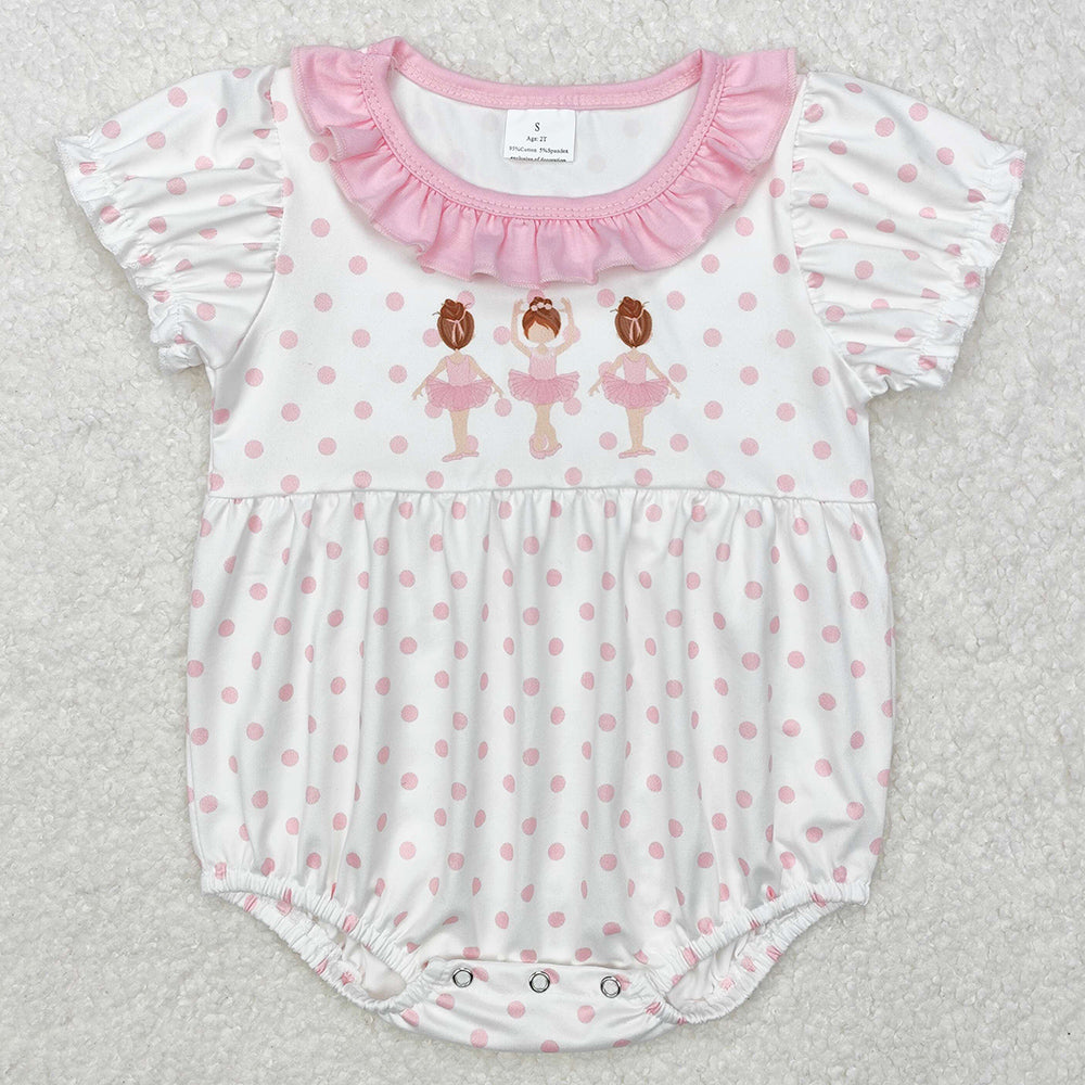 Baby Infant Girls Rompers Pink Dots Dance Short Sleeve Rompers SR2414