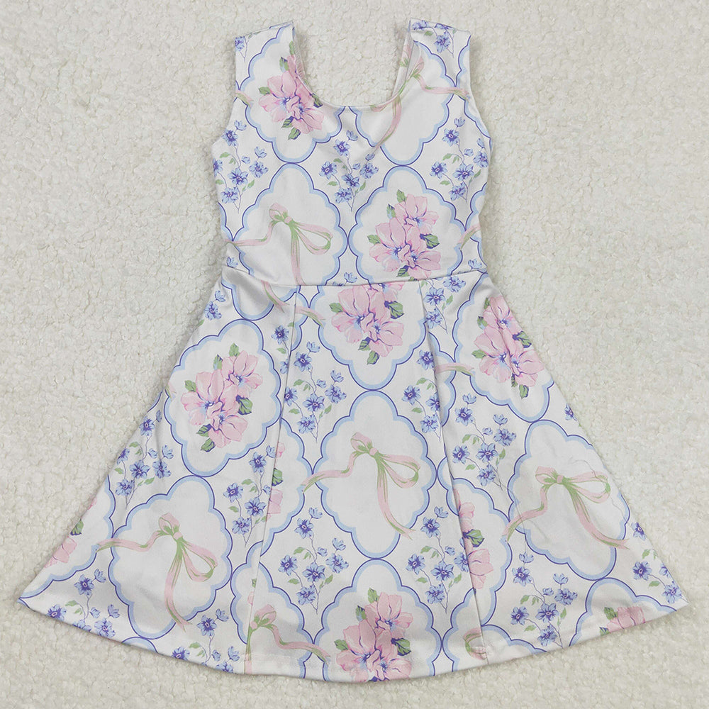 Baby Girls Dress Pink Flowers Bows Athletic Dresses GSD1864