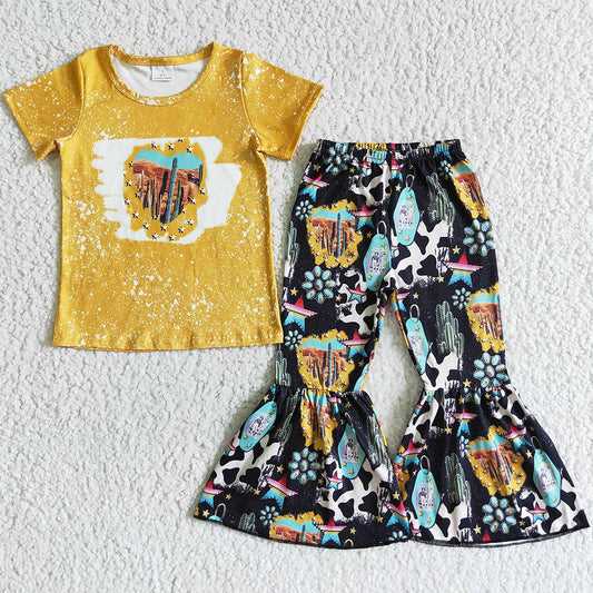 Toddler Girls Clothes Short Sleeve Bell Pants Set Western Style Girls Clothing GSPO0025