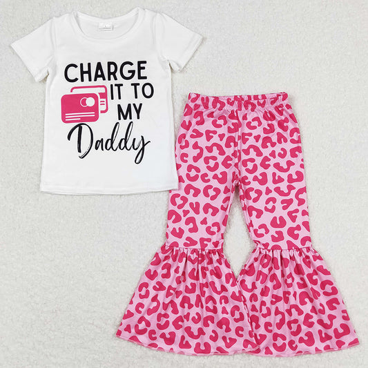 Baby Girls Clothes Charge It To My Daddy Shirt Pink Leopard Bell Pants Sets GSPO1447