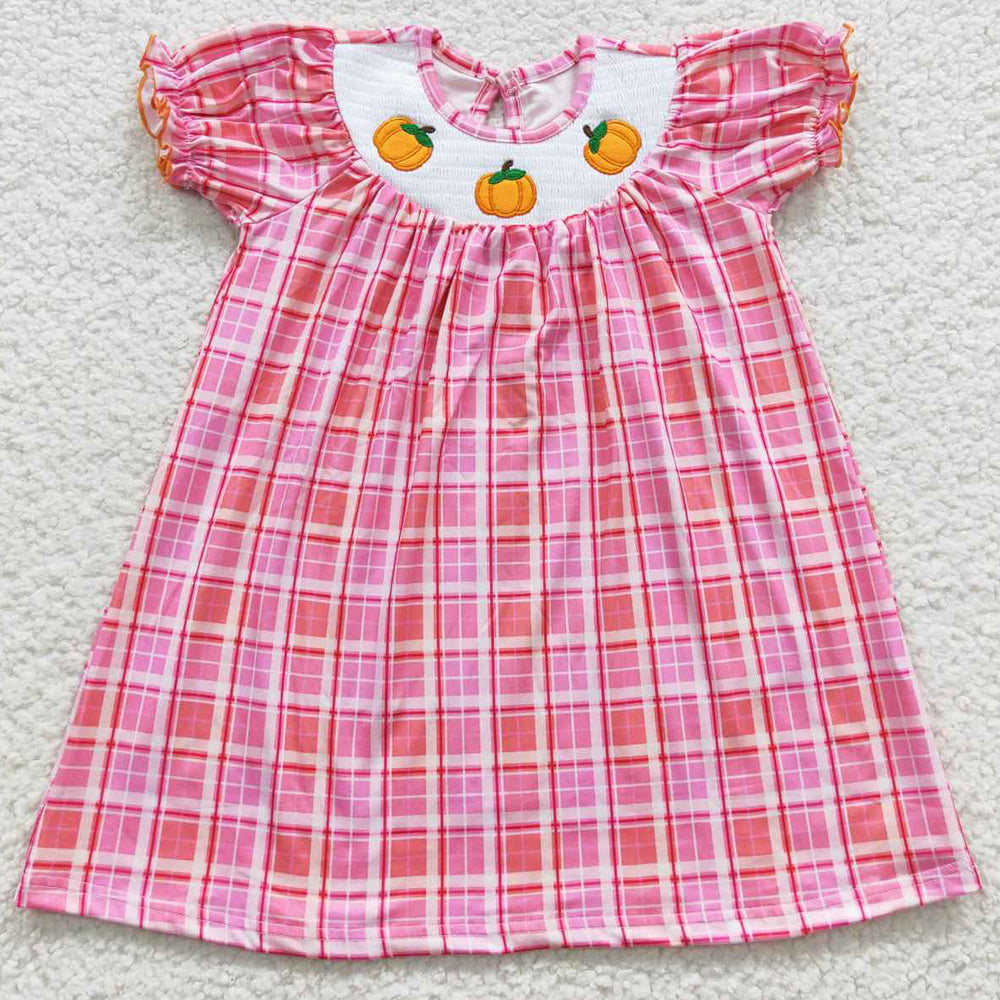 Hot Sale Girls Smocked Dress Pumpkin Embroidery Baby Girls Dresses GSD0423